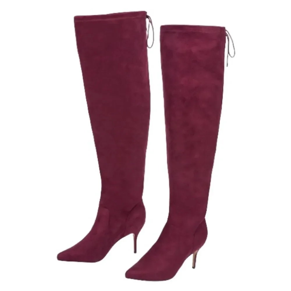 Eloquii Over the Knee Boots Burgandy Faux Suede Sz 7W